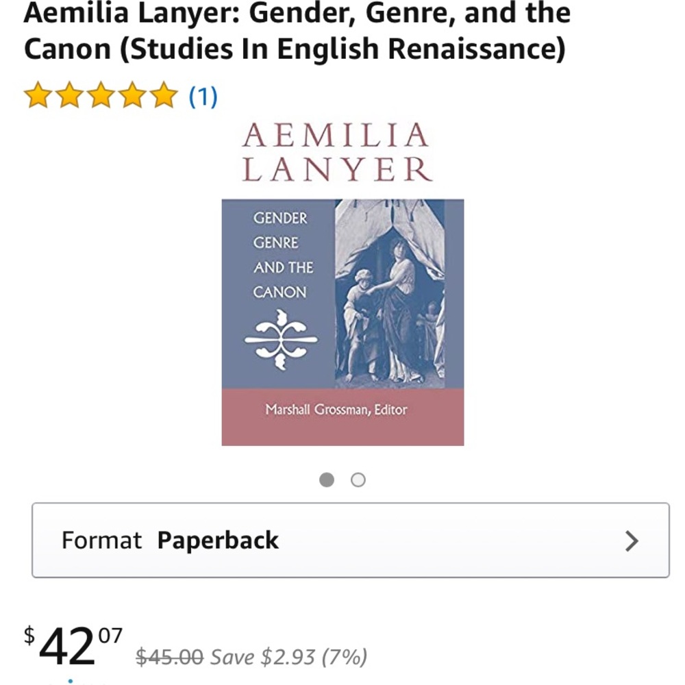 Aemilia Lanyer: Gender, Genre, and the Canon